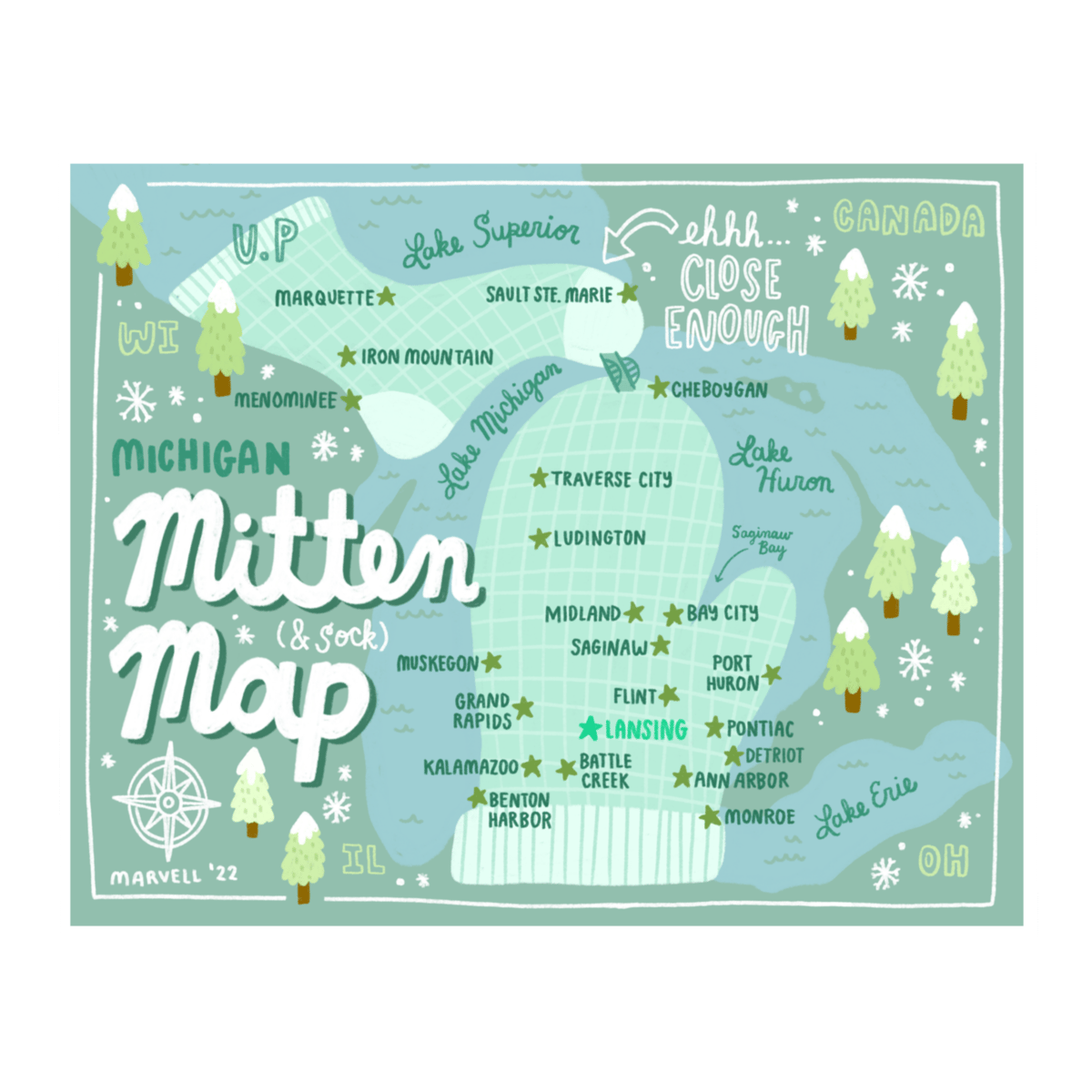 Image of MICHIGAN Mitten (& Sock!) Map
