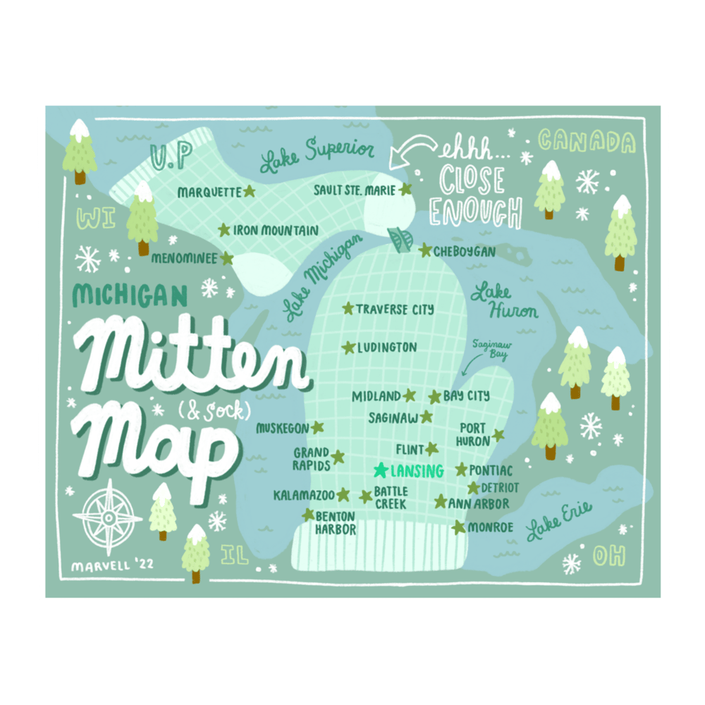 Image of MICHIGAN Mitten (& Sock!) Map