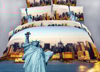Image 2 of Dolce Mela - Statue of Liberty, King or Queen size 100% Cotton 6 Piece Duvet Cover Sheet Set  