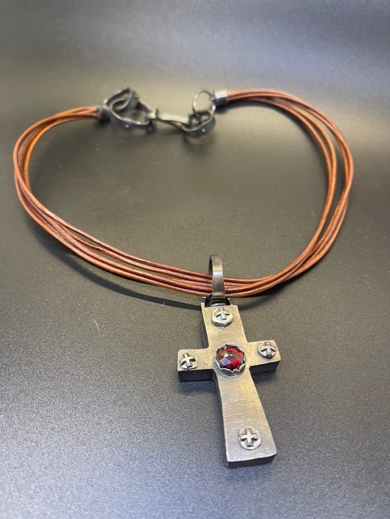 Image of Garnet Cross Necklace