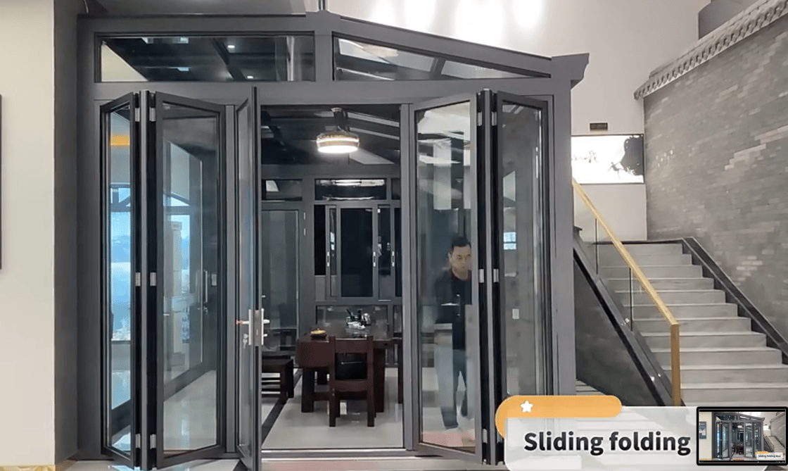 Image of Exterior Accordion Bifold Door Glass Sliding Patio Bi-Folding Bifold Aluminum Bi Folding doors