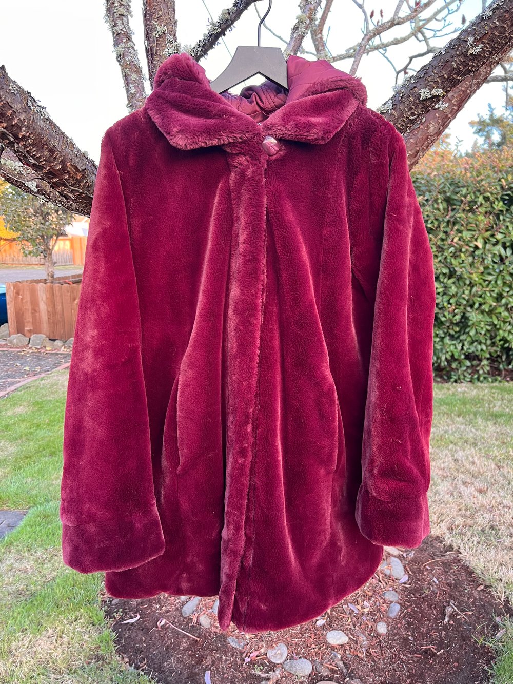 Reversible Burgundy Faux Fur Jacket (L)