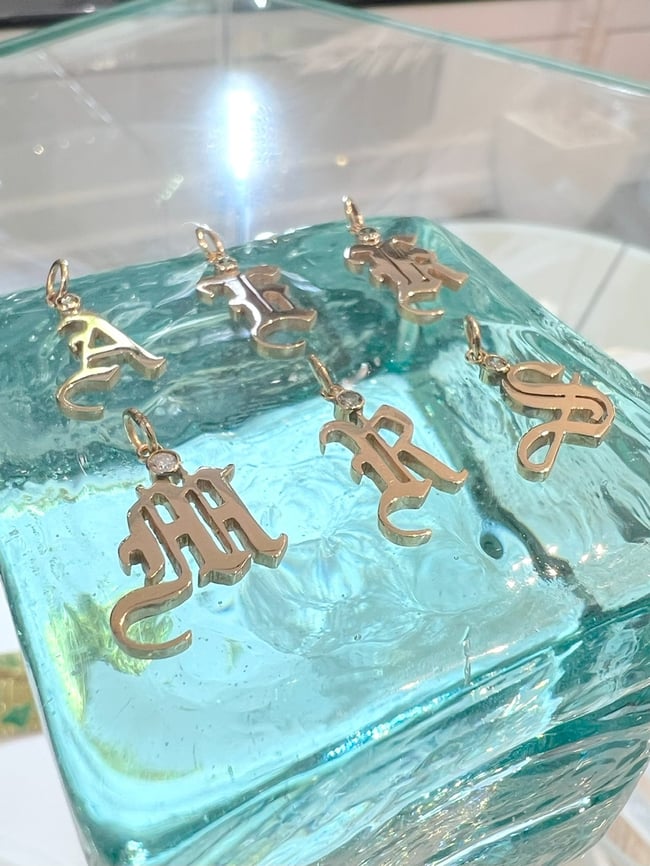 14k solid gold one diamond old English pendant (AZ) Manoa Love Design