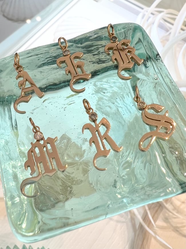 14k solid gold one diamond old English pendant (AZ) Manoa Love Design