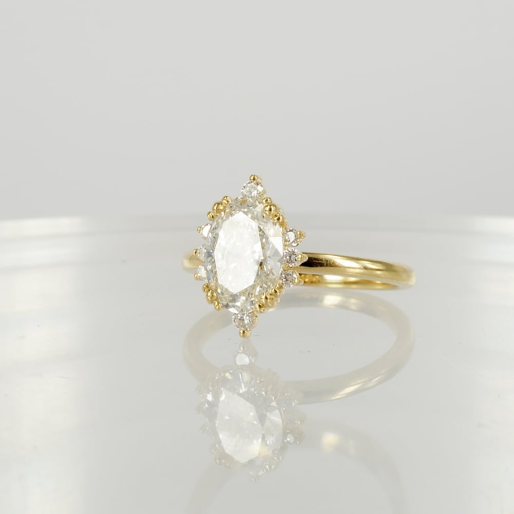 Image of 18ct yellow gold ornate oval diamond engagement ring. SH1310
