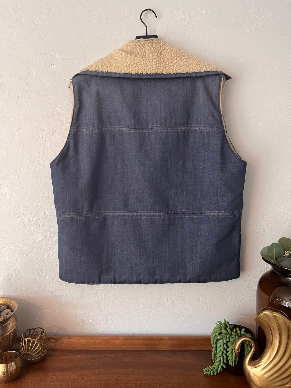Vintage Sherpa Lined Denim Vest (XL)