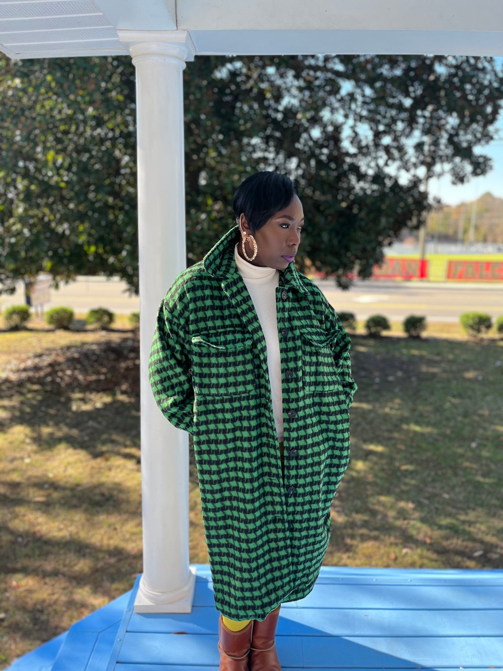 Image of All About The Plaid Oversized Coat Green