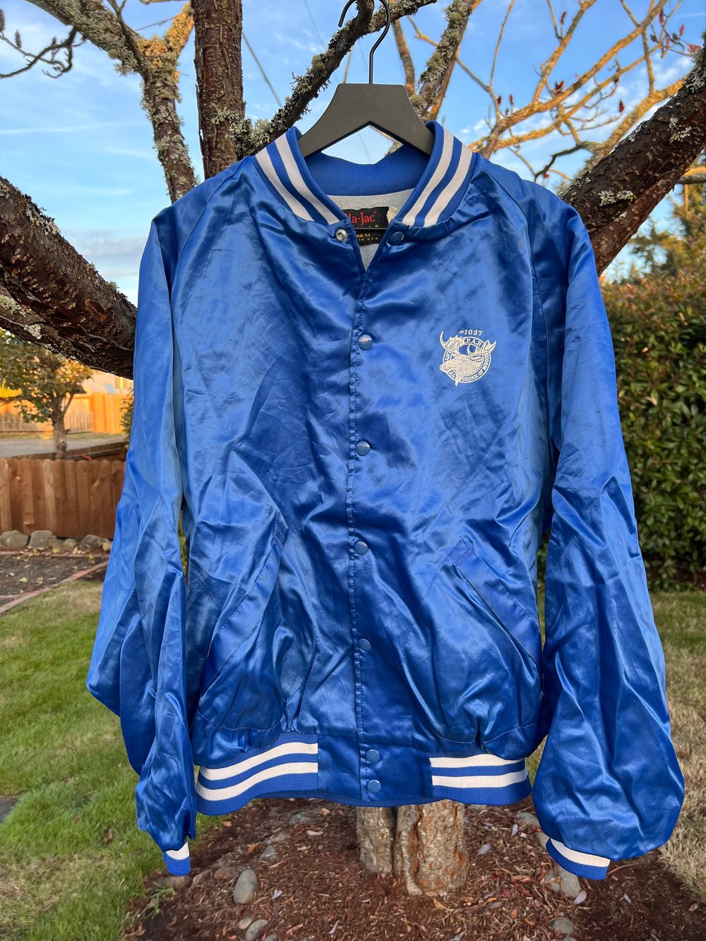 Vintage Roseburg Moose Lodge Blue Satin Jacket (XXL)