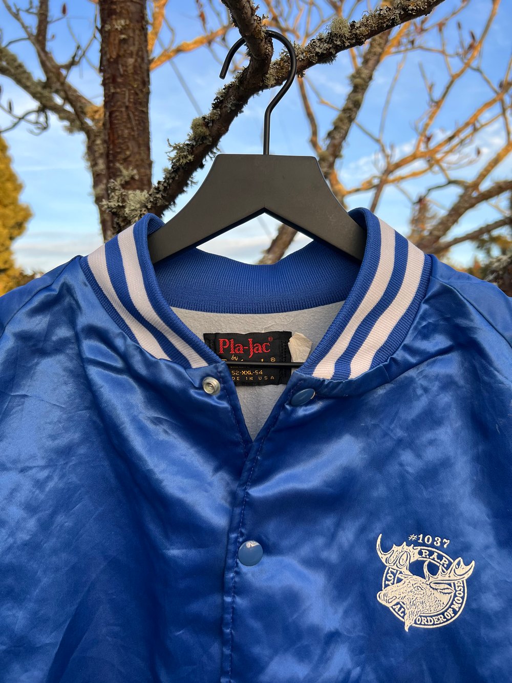 Vintage Roseburg Moose Lodge Blue Satin Jacket (XXL)