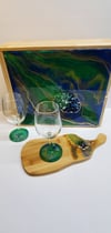 Emerald  and Sapphire  Resin Geode Wine Box Set 