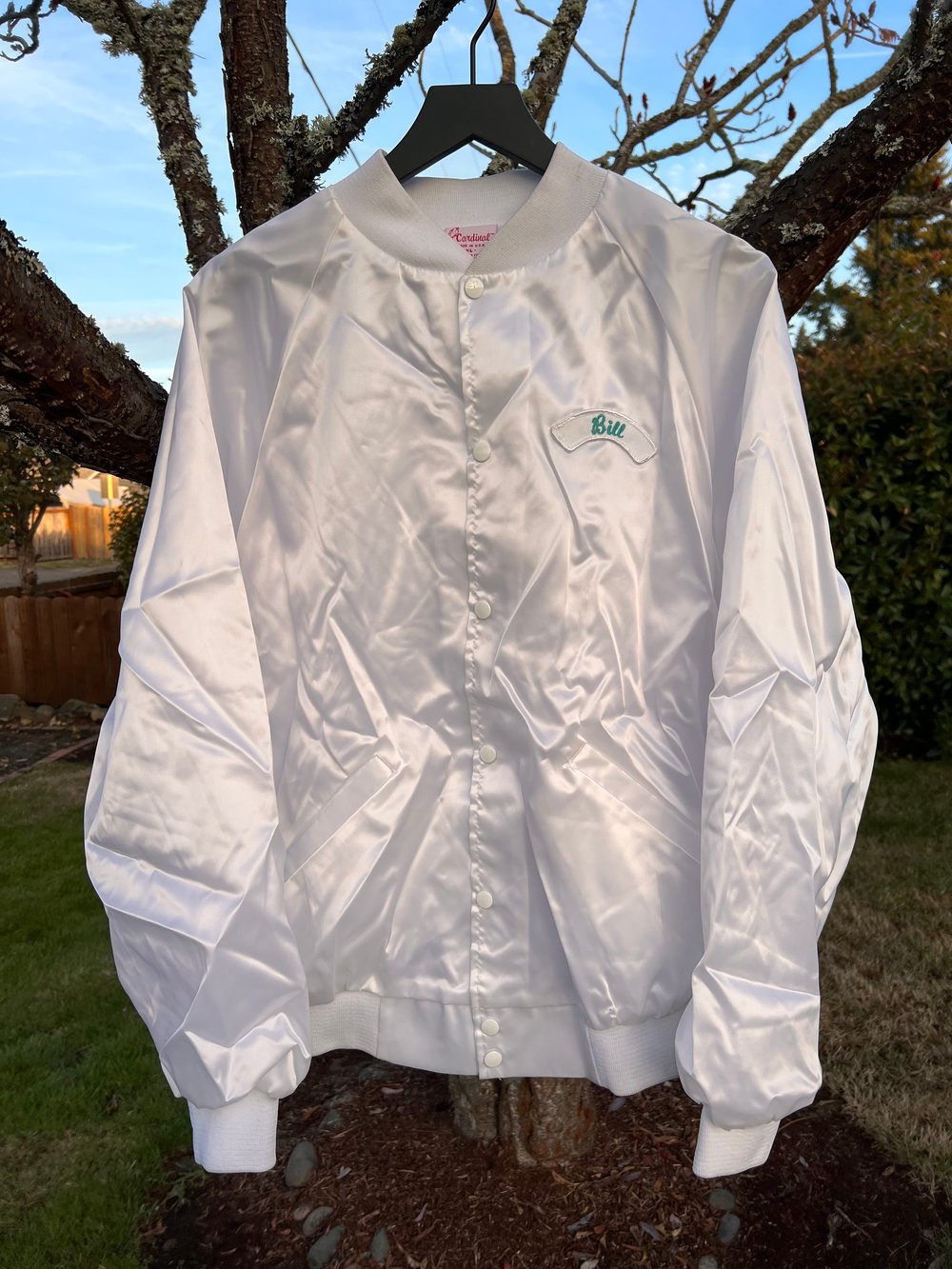 Vintage Rollin’ Oldies White Pearl Satin Jacket (XL)