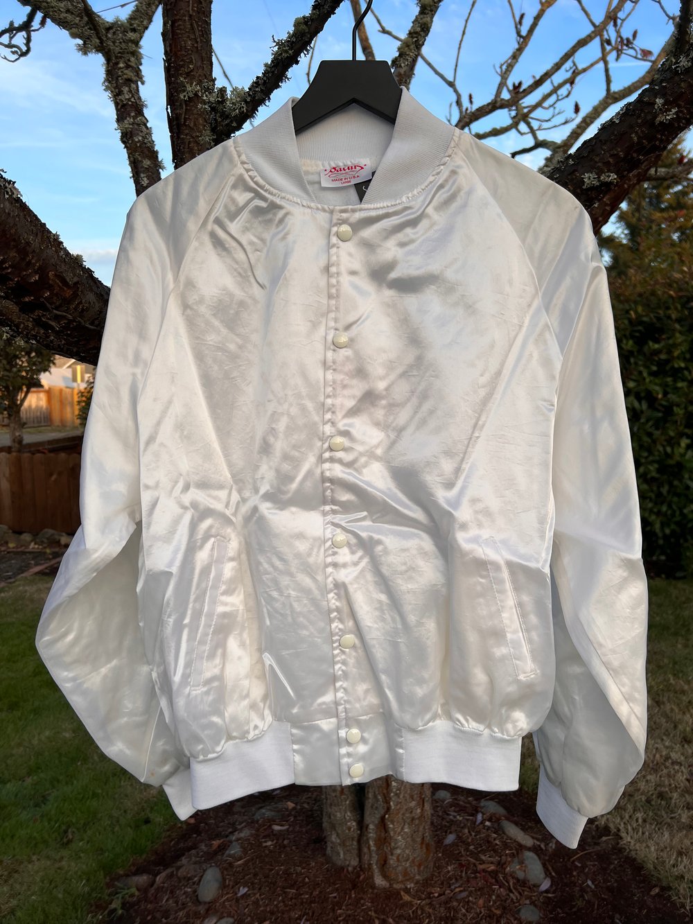 Vintage Nocona Boots White Pearl Satin Jacket (L)