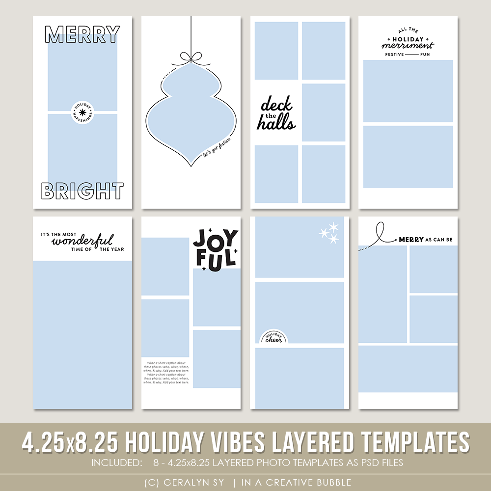 Image of  4.25x8.25 Holiday Vibes Layered Photo Templates (Digital)