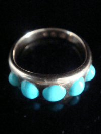 Image 2 of Victorian heavy 18ct turquoise gypsy 5 stone ring