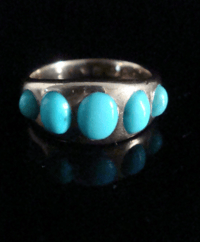 Image 1 of Victorian heavy 18ct turquoise gypsy 5 stone ring