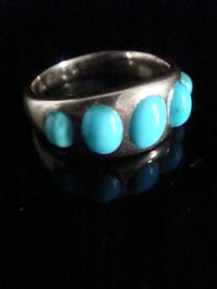 Image 5 of Victorian heavy 18ct turquoise gypsy 5 stone ring