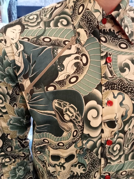 Image of Yakuza monochrome button up men's shirt 