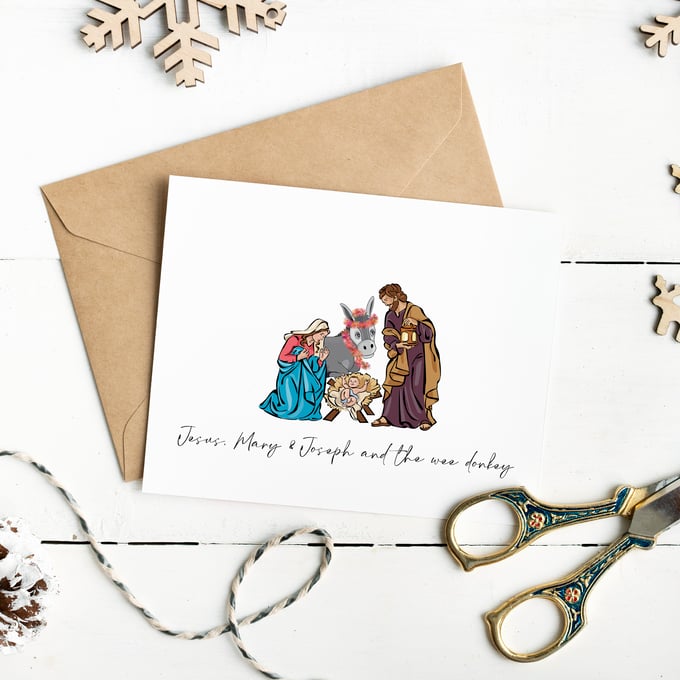Image of Christmas Cards - Jesus, Mary & Joseph and the wee donkey