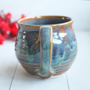 Image of Handmade Pottery Mug with Greenish Blue and Brown Earthy Glazes, Made in USA