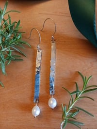 Image 2 of Sterling "Tinsel" Earrings with Pearl Drop 4WM