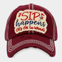 Image 1 of Sip Happens, It's Ok to Wine Embroidered Vintage Baseball Cap, Wine Lovers Cap for Ladies,