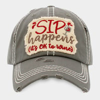 Image 2 of Sip Happens, It's Ok to Wine Embroidered Vintage Baseball Cap, Wine Lovers Cap for Ladies,