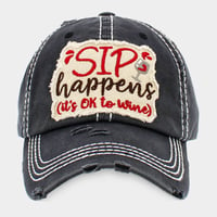 Image 3 of Sip Happens, It's Ok to Wine Embroidered Vintage Baseball Cap, Wine Lovers Cap for Ladies,