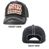 Image 4 of Sip Happens, It's Ok to Wine Embroidered Vintage Baseball Cap, Wine Lovers Cap for Ladies,