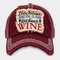 Image 2 of BECAUSE ADULTING IS HARD WITHOUT WINE ADJUSTABLE VINTAGE BASEBALL CAP FOR LADIES, STOCKING STUFFER