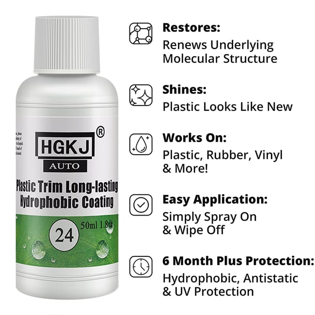 HGKJ S24 Plastic Part Retreading Agent Longlasting Refreshing Ceramic Trim  Coat Renovator Liquid Leather Keyboard Cleane for Car Color: 50ML