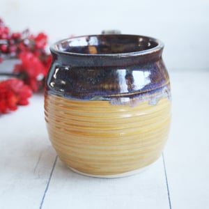 Image of Amber Brown, Gold and Blue Pottery Mug, 15 oz. Handcrafted Coffee Cup, Made in USA