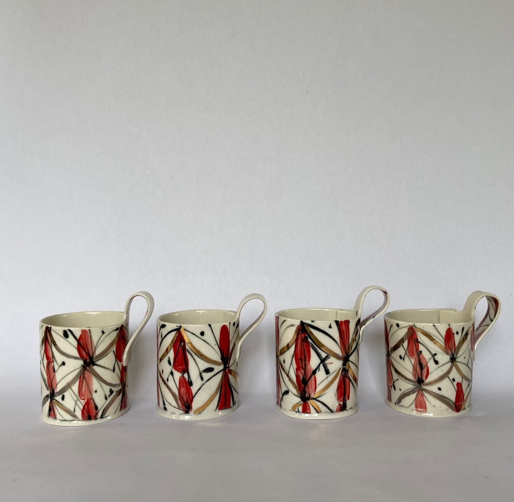 Image of Red and gold Mugs small medium and large