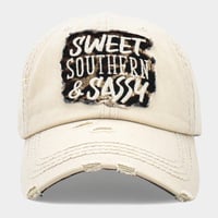 Image 1 of Sweet Southern and Sassy Adjustable Vintage Baseball Cap, Ladies Message Hat