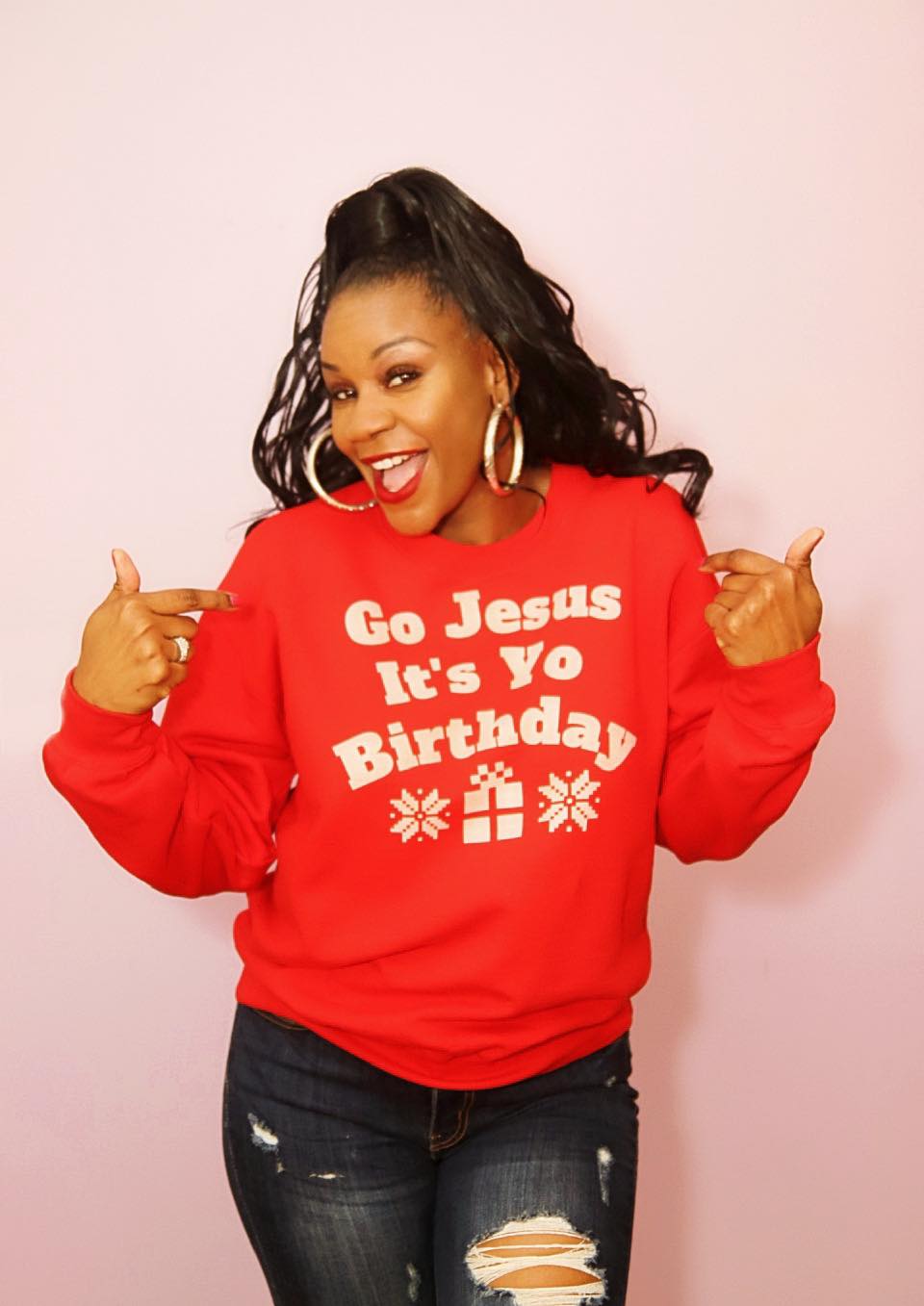 Go Jesus It's Yo Birthday - Unisex Holiday Christmas Sweatshirt (Red)