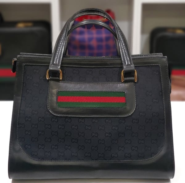 Image of Vtg. Gucci Black Monogram Handbag 