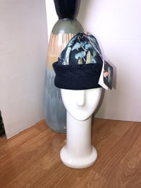 Image 1 of H.O.D. Knitted Brim Hat, Navy Woven Digital Flower Crown W/ Blue Cable Knit Brim 