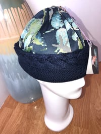 Image 2 of H.O.D. Knitted Brim Hat, Navy Woven Digital Flower Crown W/ Blue Cable Knit Brim 