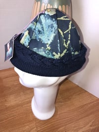 Image 3 of H.O.D. Knitted Brim Hat, Navy Woven Digital Flower Crown W/ Blue Cable Knit Brim 