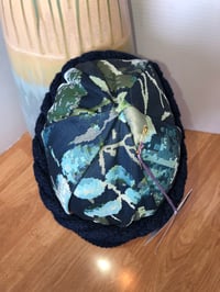 Image 4 of H.O.D. Knitted Brim Hat, Navy Woven Digital Flower Crown W/ Blue Cable Knit Brim 