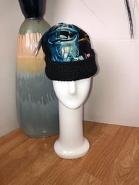 Image 2 of H.O.D. Knitted Brim Hat, Black China Dog Velvet Crown W/ Black Cable Knit Brim 