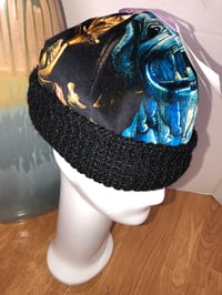 Image 1 of H.O.D. Knitted Brim Hat, Black China Dog Velvet Crown W/ Black Cable Knit Brim 