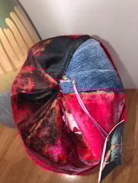 Image 4 of H.O.D. Knitted Brim Hat Red Velvet & Denim Panel Crown With Red Cable Knit Brim 