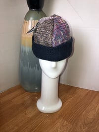 Image 1 of H.O.D. Knitted Brim Hat Woven Multi Color Crown With Blue Cable Knit Brim 