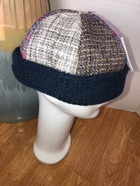 Image 2 of H.O.D. Knitted Brim Hat Woven Multi Color Crown With Blue Cable Knit Brim 