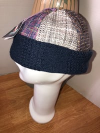 Image 3 of H.O.D. Knitted Brim Hat Woven Multi Color Crown With Blue Cable Knit Brim 