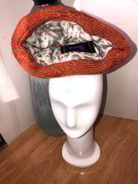 Image 5 of H.O.D. Knitted Brim Hat Orange Velvet Print Crown With Burnt Orange Cable Knit Brim