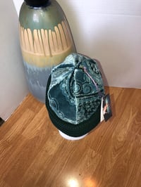 Image 4 of H.O.D. Knitted Brim Hat Teal Paisley Velvet Crown W/ Dark Green Cable Knit Brim 