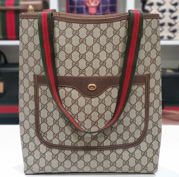 Image of Vtg. Gucci Brown Monogram Tote Bag. 