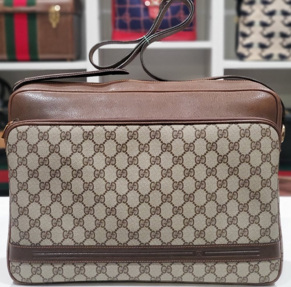 Image of Vtg.Gucci Brown Monogram Messenger Bag