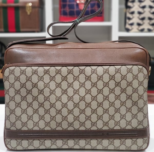 Image of Vtg.Gucci Brown Monogram Messenger Bag